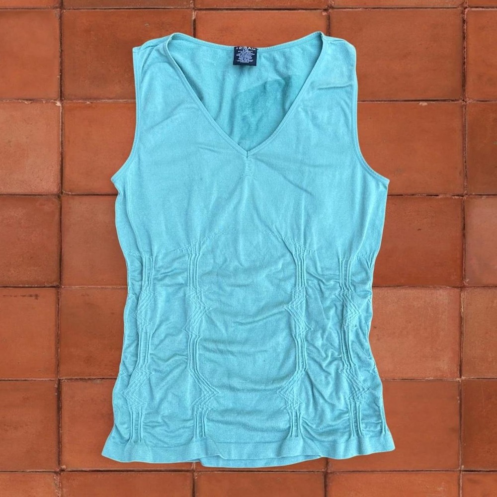 Tribal Fashion Sleeveless Stretch Nylon/Spandex Athleisure Top w Ruching Detail